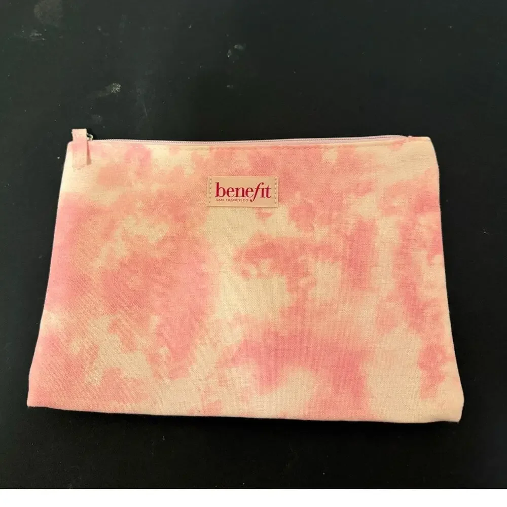 Benefit Cosmetics pink tie dye canvas makeup bag NWT